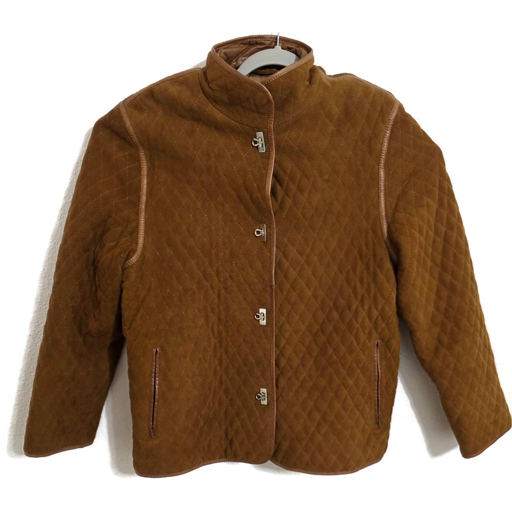 Rossi & Caruso Jacket Womens Large Brown Suede Leather Quilted Toggle Lined